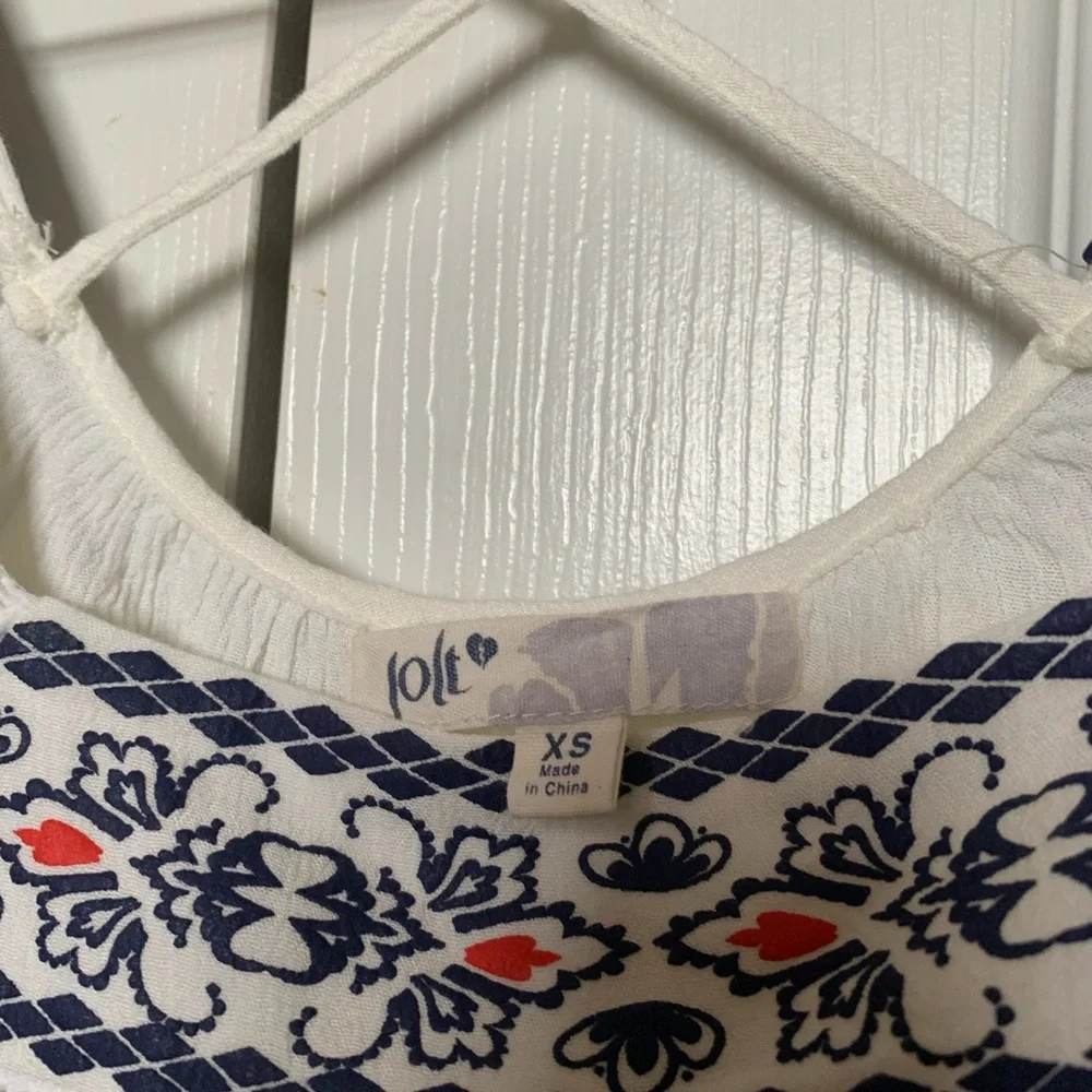 White, Blue, & Red Peasant Top - Picture 3 of 4